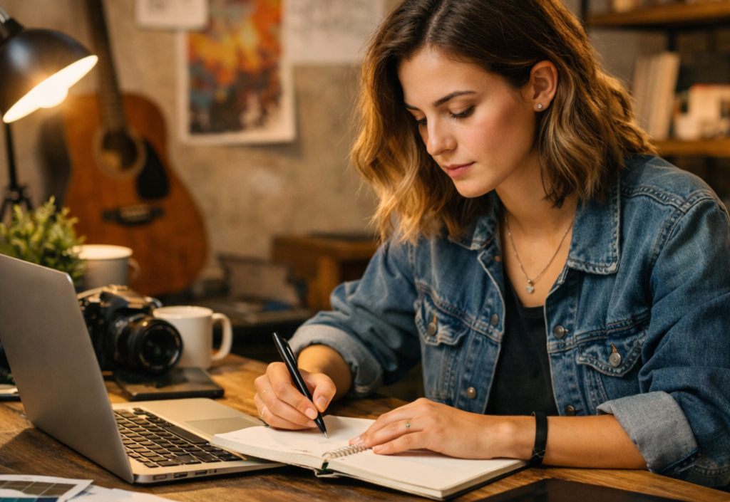 Artista trabajando en su estudio creativo y protegiendo su marca y diseños con el Fondo para PYMES EUIPO 2026